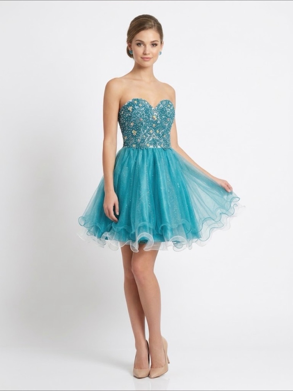 Cinderella Divine Teal Embellished Corset Back Tulle Homecoming Dress 6 NWT Prom